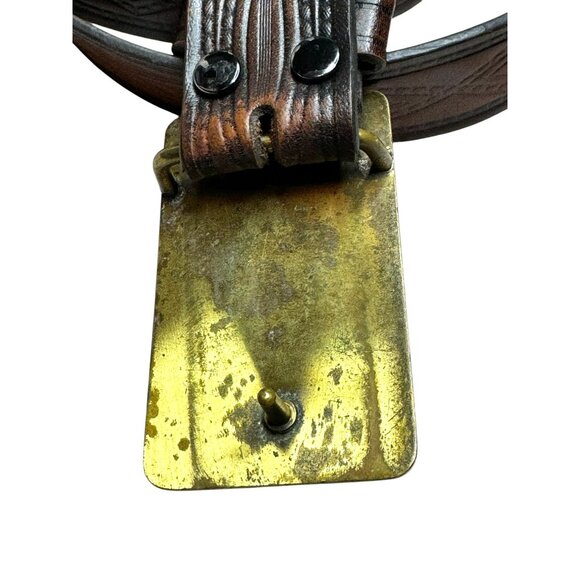 Vintage Wrangler Mowogo Lodge Brass Buckle Brown & Black Tooled Detachable Leath - Picture 6 of 11